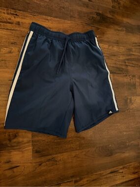 adidas Men’s Navy Swim Trunks with White Side Stripes